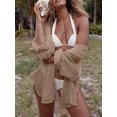 thumbnail image 5 of DAKIMOE Swimsuit Cover up for Women Bathing Suit Cover up V Neck Long Sleeve Loose Beach Cover up Bikini Bathing Beach Sundress Summer Dress Button Down Shirt, Beige, 5 of 7
