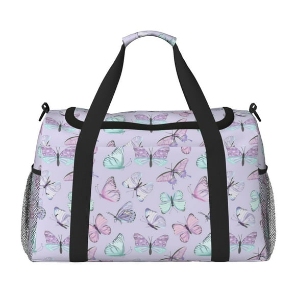 Fotbe Purple Butterfly Bolsa de Viaje con Estampado, Bolsa de Fin de Semana para Mujer con Compartimento para Zapatos, Bolsa de Gimnasio con Bolsillo Húmedo