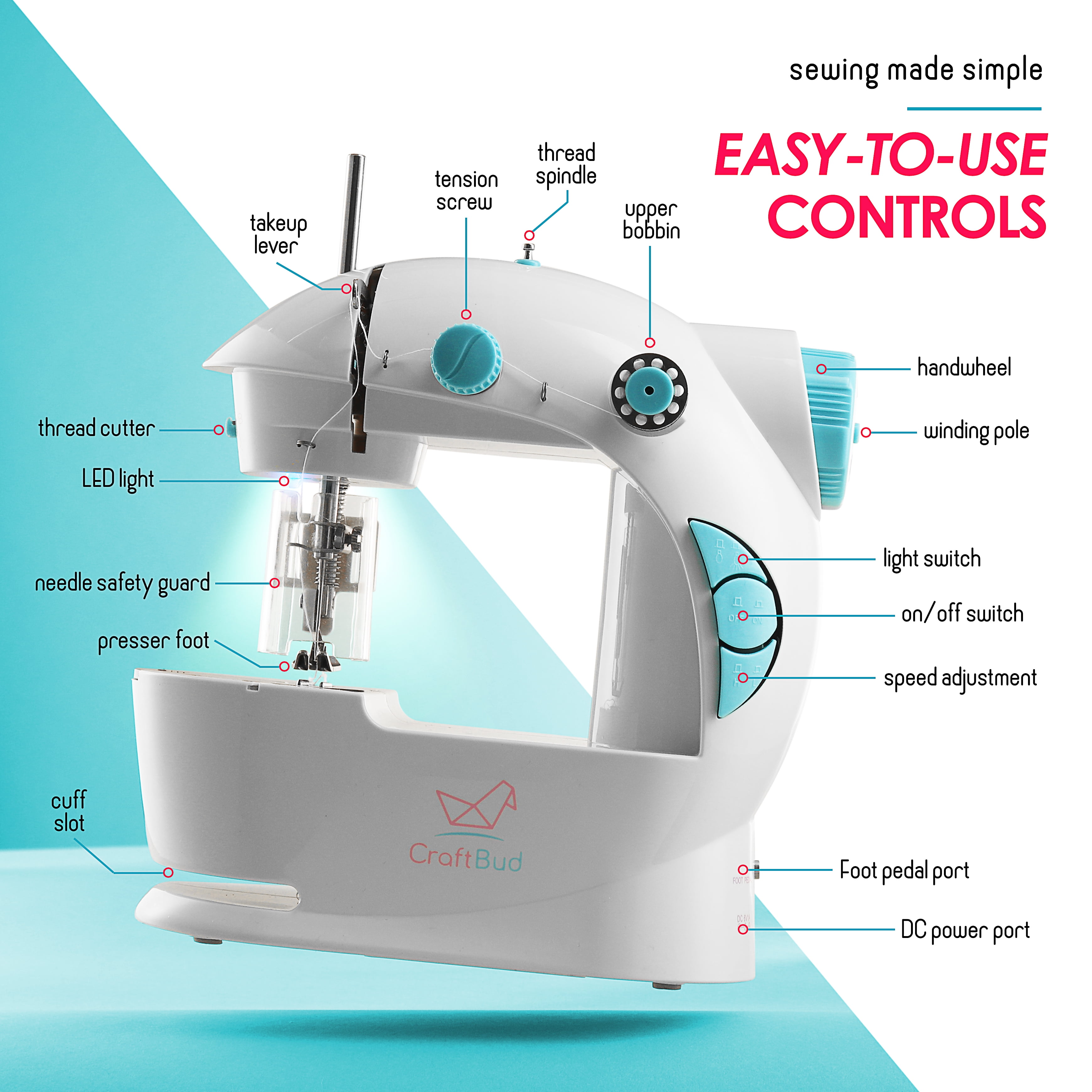 Virtu 122 PC Mini Portable Sewing Machine for Beginner, Kids Sewing Machine and Adults Craft Supplies, Baby Blue