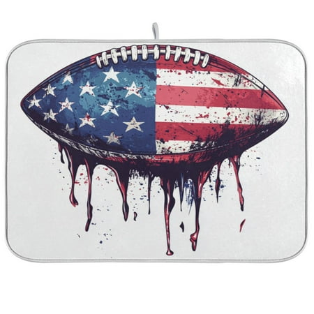 

Football with An American Flag Design Dish Drying Mat Kitchen Mats Microfiber Counter Absorbent Dish Pad Drainer Rack