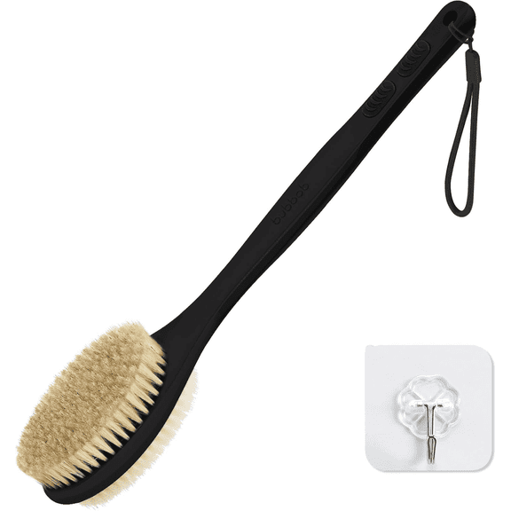Bubbob Long Handle Back Scrubber for Shower, Double Sided Bristles for Wet or Dry Brushing, 1 Hook