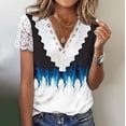 thumbnail image 2 of Women's Printed V Neck Short Sleeve Top, Lace Print Blouse, Regular Fit for Home Leisure, Outdoor Activities, Mild Sports, 2 of 5