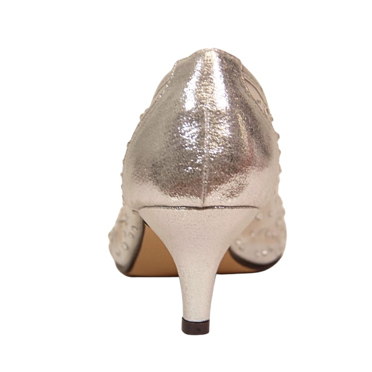 silver low heel closed toe dress shoes Angel Silver
