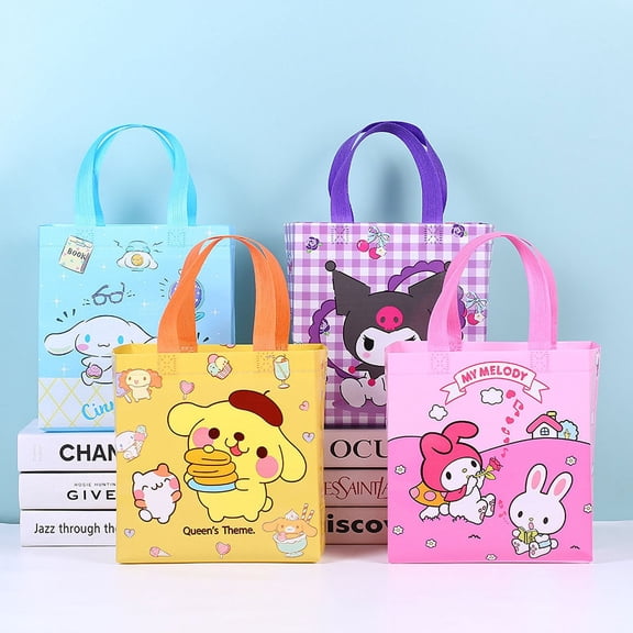 12 PCS Birthday Party Favor Bags, Non-woven Party Gift Bags for Sanrio Theme Birthday Party Supplies(8.66 x 9.06 x 4.33 Inch)