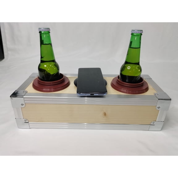 Vintage Wooden Car Cooler with Wireless Charger & Cup Holders