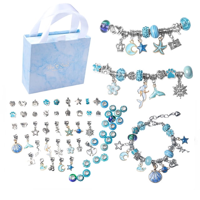 Kit de fabricación de pulseras Joyas DIY Cuentas Colgantes Set Cumpleaños Navidad Dar gracias Regalo Artesanía Accesorio Suministros para manualidades Azul yuarrent HA009248-02B