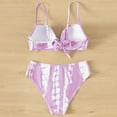 thumbnail image 3 of Aayomet Women Tie Dyed Bandeau Bandage Bikini Set Push Up Brazilian Swimwear Beachwear Swimsuit Knotted Bikini Top,Purple Large, 3 of 5