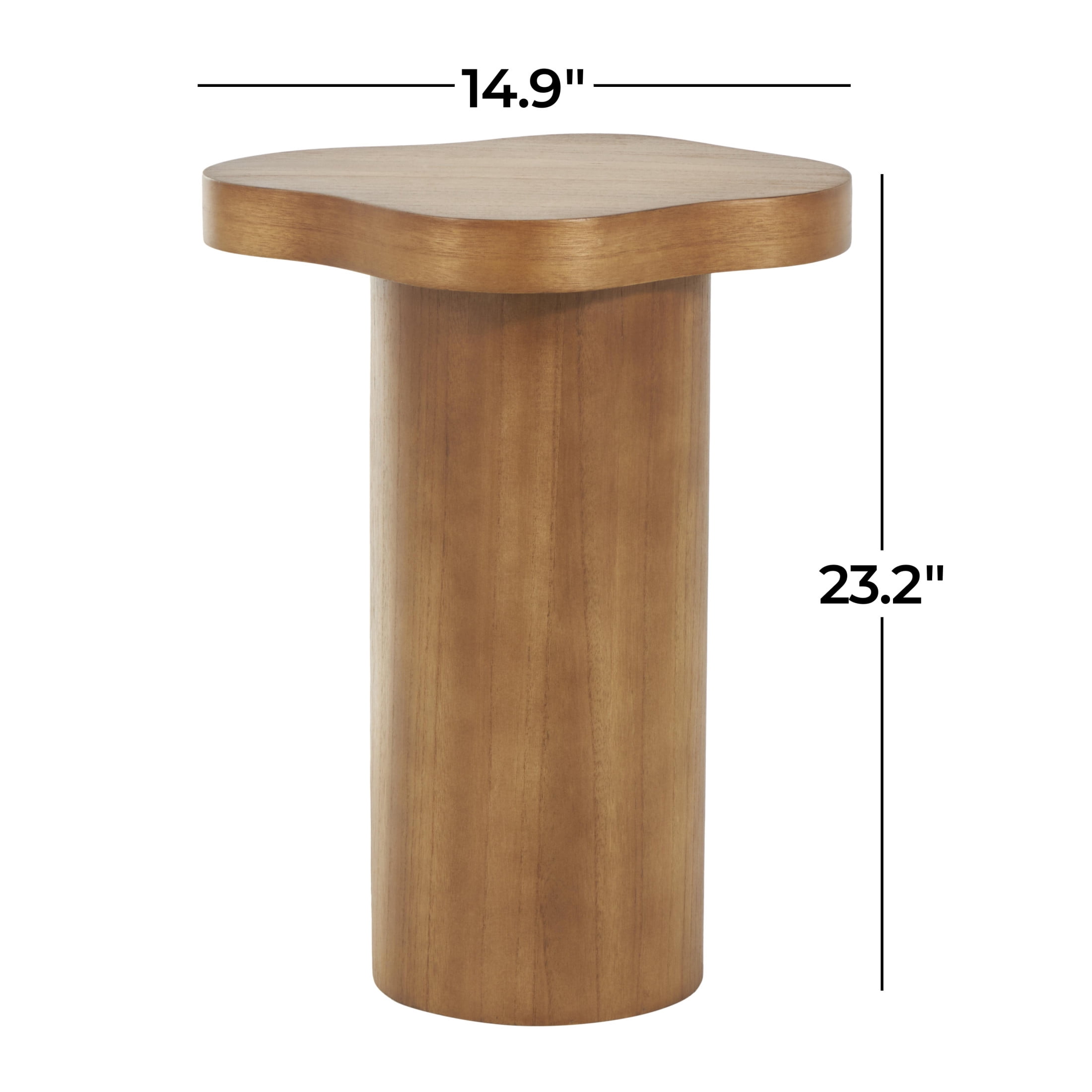DecMode 15" x 23" Brown Wood Pedestal Accent Table with Rounded Square Top, 1-Piece