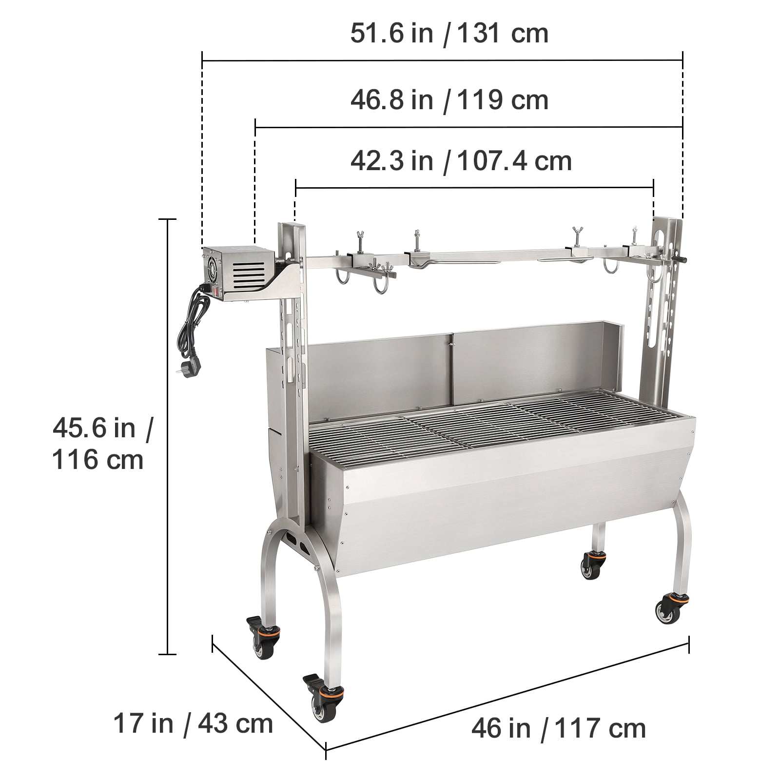 Skyshalo 50w 132lbs BBQ Grill With baffle Pig Lamb Chicken Roaster