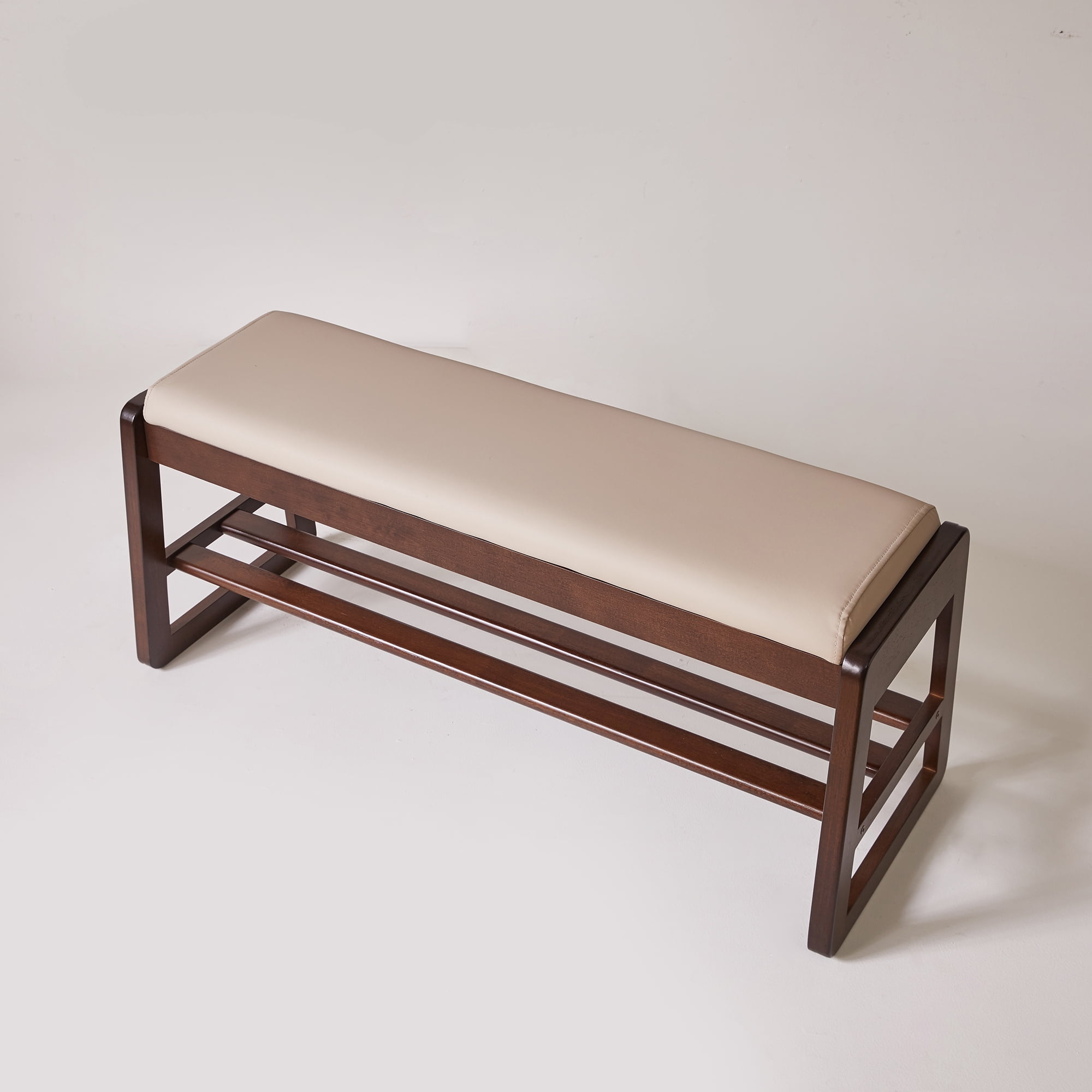 39.4-Inch Wood Shoe Storage Bench with Off-White Vegan Leather Seat and Lift-Top Hidden Storage, Tiered Shoe Rack and Entryway Organizer for Bedroom, Off White