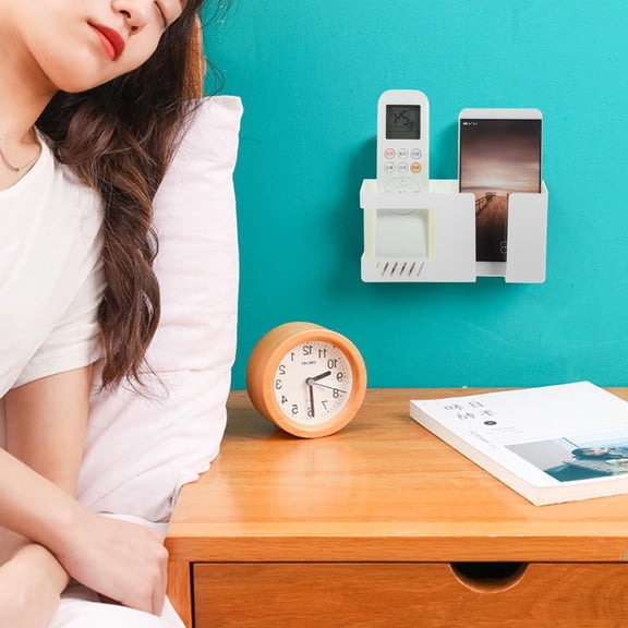 LITINKIMI White ABS Plastic Wall Phone Holder with Strong Adhesive for Bedside Charging and Organization