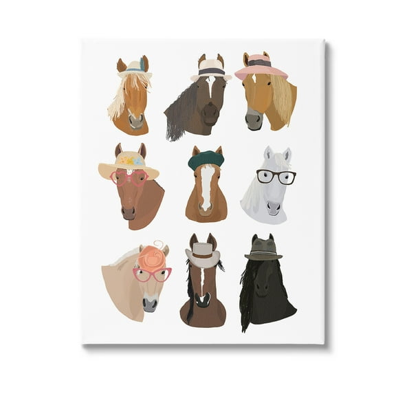 Stupell Industries Horses with Various Hats Animals & Insects Painting Gallery Wrapped Canvas Art Print Wall Art, 16 x 20