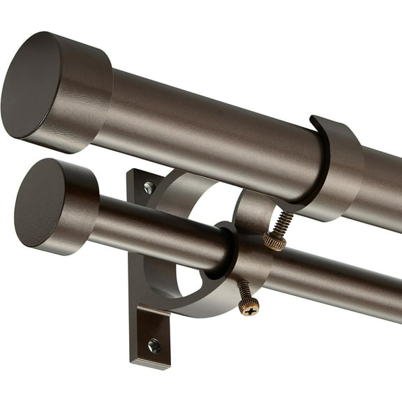 Dark Bronze Double Curtain Rods 36 to 72 Inches (3-6 Feet),1-Inches Front and 5/8 Inches Back Adjustable End Cap Double Window Drapery Rod for Drapes and Curtains