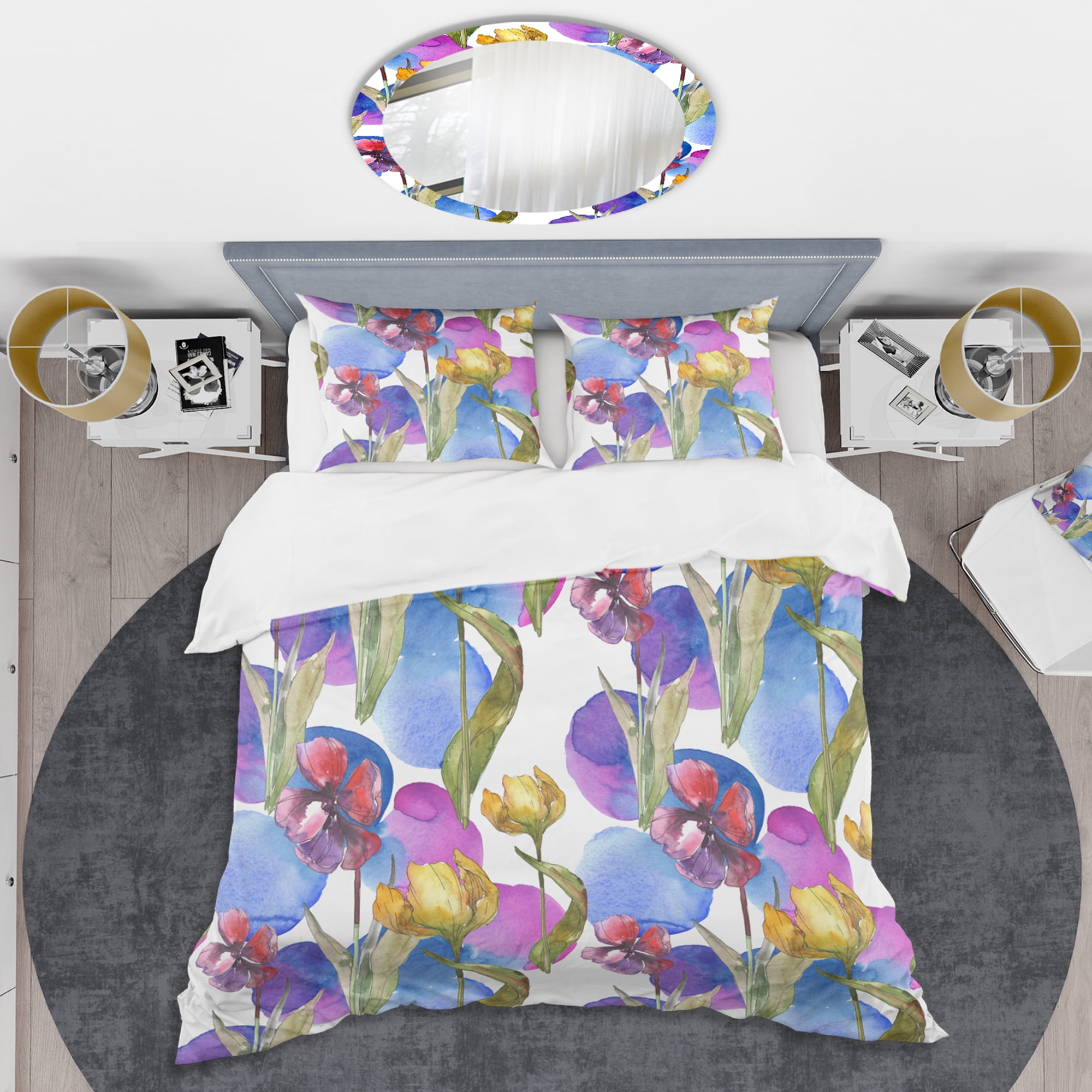 Designart 'Retro Tulips in Purple' Mid-Century Modern Duvet Cover Set