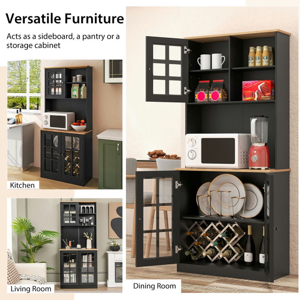Finihen Kitchen Storage Cabinet, Buffet Sideboard, 72 Inch Freestanding Pantry Cabinet with Hutch and Adjustable Shelf, for Dining Room, Kitchen, Living Room, Black Finihen Kitchen Storage Cabinet, Buffet Sideboard, 72 Inch Freestanding Pantry Cabinet with Hutch and Adjustable Shelf, for Dining Room, Kitchen, Living Room, Black