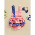 thumbnail image 4 of Suealasg 4th of July  Newborn Girl Outfit Stripes Stars Print Overalls Romper +Hairband 3 6 9 12 18 Months Summer Baby Girls Clothes, 4 of 8