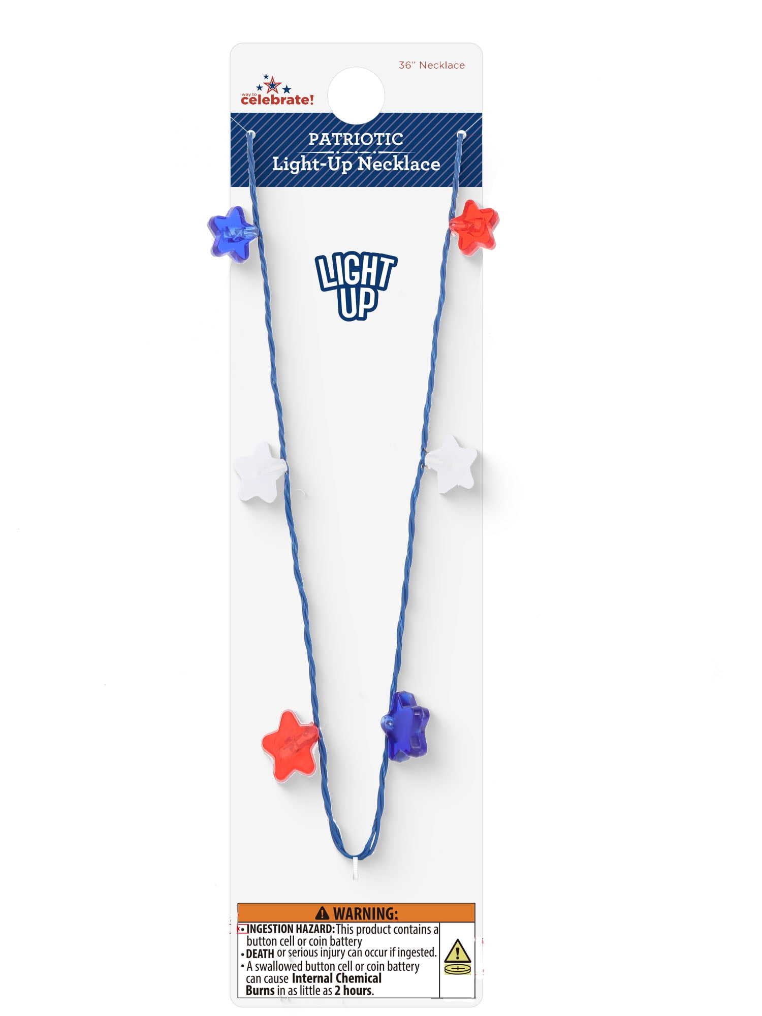 Way to Celebrate Americana Red, White, and Blue Star Light-Up Necklace