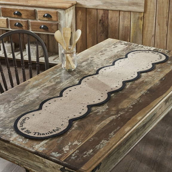 Harvest Blessings Stencil Gather & Be Thankful Table Runner 12x60 Braided Cotton