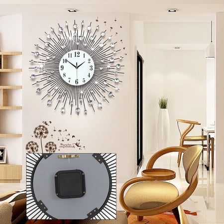Autrinix Luxury Art Deco Wall Clock, Large Round Analog Clock with Silent Quartz Movement and Acrylic Diamond Design, Battery Operated for Living Room, Bedroom, and Office Decor