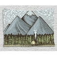 thumbnail image 1 of Mountain Tapestry, Sketchy Art of Mountain Range with a Small Country House Vintage Look, Wall Hanging for Bedroom Living Room Dorm Decor, 80W X 60L Inches, Slate Blue Green Taupe, by Ambesonne, 1 of 2