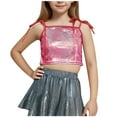 thumbnail image 2 of Girls Adjustable Strap Sequins Cami Vest Metallic Sparkle Crop Tank Tops Kids Performance Dance Oufits for 4-14 Years, 2 of 5