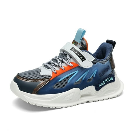 Kids Breathable Sneakers Lightweight Easy Walk Casual Sport Strap Athletic Running Shoes for Boys Girls Dark Blue