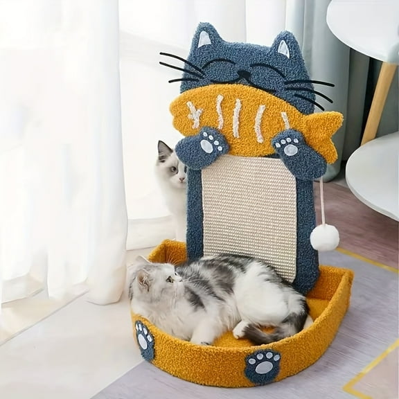 2-in-1 Wall-Mounted Cat Scratcher & Nest with Fish Design, Space-Saving Scratching Post & Hideout for Indoor Cats, Recycled Wood