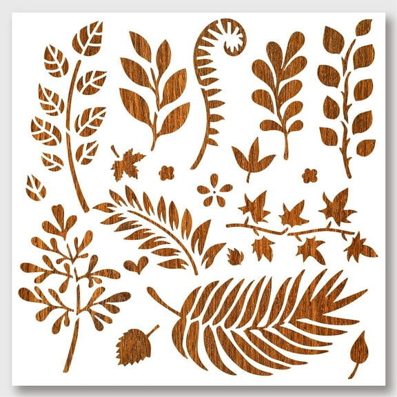Mixed Leaves Stencil Reusable Fern Leaves Plant Painting Templates DIY Art Craft Painting Wall Cut Stencils 11.8×11.8" for Painting on Wood Canvas Paper Furniture Wall