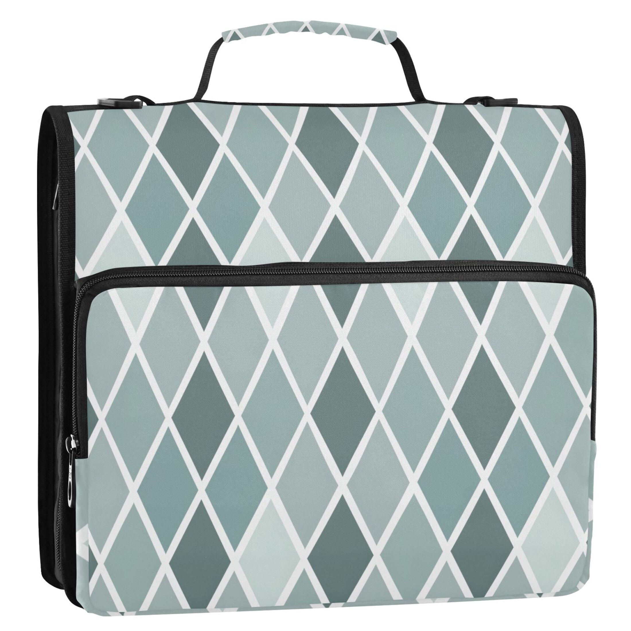 3 Ring Zipper Binder with Shoulder Strap Waterproof Trapper Keeper 2 Inch D-Ring 500 Sheets Capacity Bluish White Block