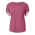 thumbnail image 4 of Alitao Tshirts Shirts Blouses for Women Dressy Casual Womens Casual Fashion Western Fringe Slim Fit T Shirt Short Sleeves Cotton Shirts Summer Tops Watermelon Red L, 4 of 5