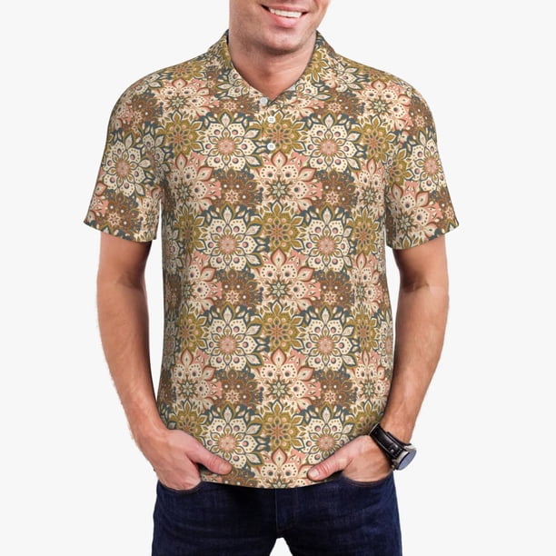 Balery Mandala Camisa Polo de Hombre con Estampado, de Manga Corta y Tejido Medio, Camisa Tipo Golf Polo-X-Large