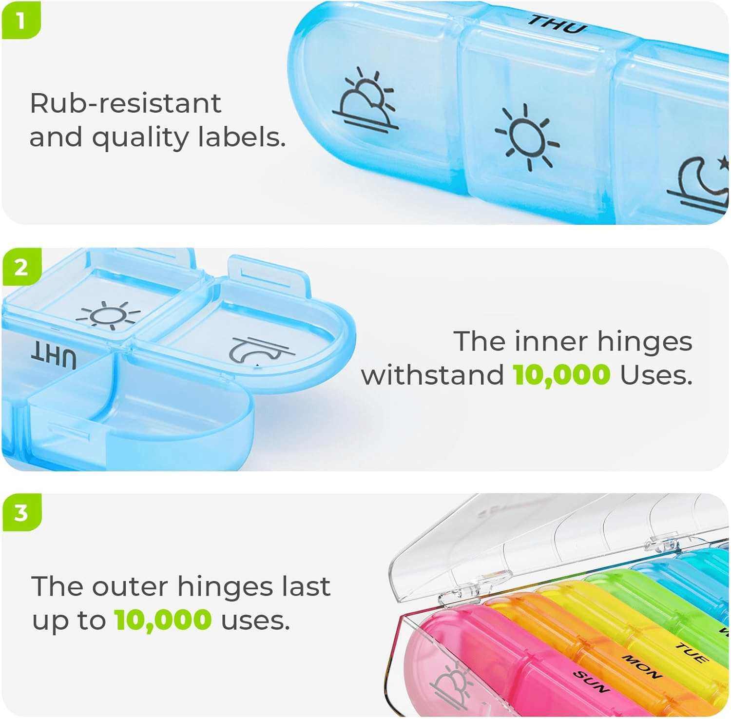 XL Weekly Pill Organizer 2/3 Times a Day, Pill Box 7 Day with One-Side Large Openings for Easy to Use, Black Privacy Protection AM PM Pill Case for Medication, Vitamins, Fish Oils, Supplements