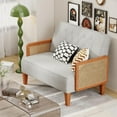 thumbnail image 3 of Love Seat Settee Mini Couch Upholstered Sofa with Natural Rattan Armrest Backrest Button Tufted Buckle Couch Banquette  Loveseat for Dining Living Room Bedroom Light Grey, 3 of 7