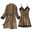thumbnail image 4 of Anuirheih Satin Pajamas Sets for Women 2Pcs Long Sleeve Silk Leopard Print Robe with Belt +Leopard Print Lace Sling Nightdress, 4 of 8