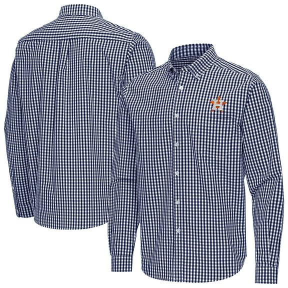 Men's Antigua Navy Houston Astros Ellis Woven Tri-Blend Button-Down Shirt