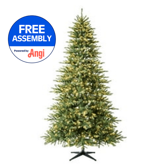 9' Pre-Lit Milford Pine Green Artificial Christmas Tree with LumaDazzle Color-Changing Twinkle LED Lights and Quick Set, by Holiday Time