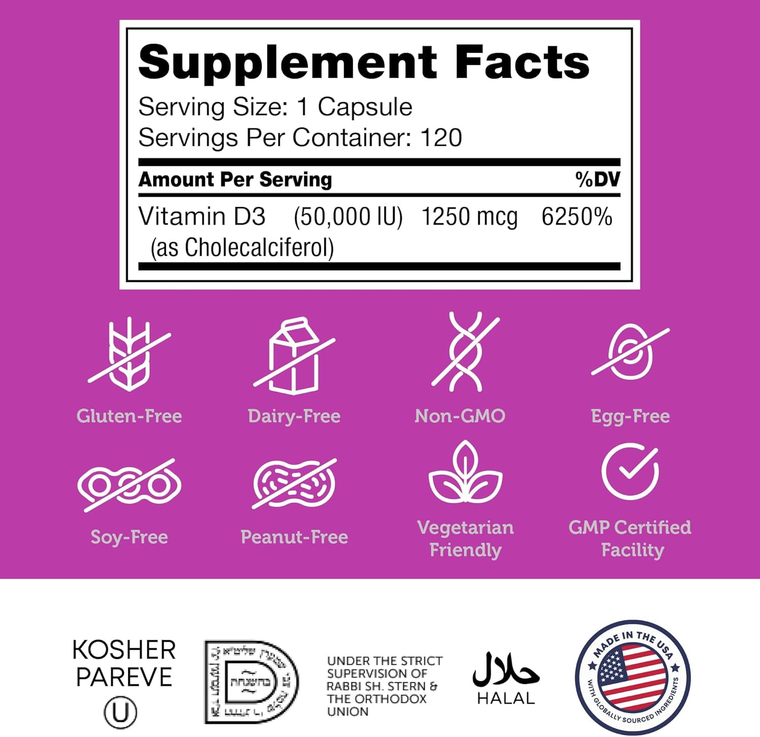 Zahler Vitamin D3 50,000 IU, 120 Capsules, Advanced D3 Formula, Immune Support, Bone & Muscle Health, High Potency Vitamin D Supplement