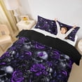 thumbnail image 3 of Homewish Halloween Horror Skull Twin Duvet Cover,Goth Romantic Rose Twin Bedding,Purple,Black Reversible,2 Pieces,1 Duvet Cover and 1 Pillowcase, 3 of 6