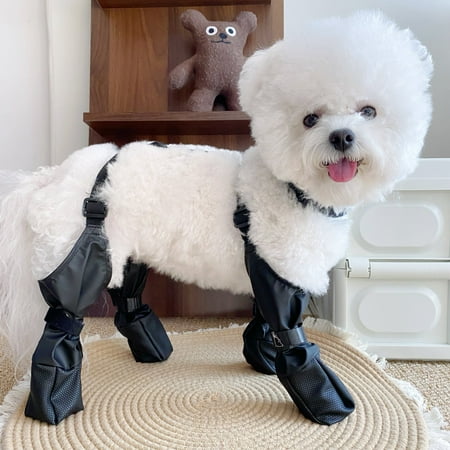Pet outdoor rain boots for small and medium-sized dogs  waterproof shoes that do not fall off  soft bottom foot covers  waterproof dog boots with straps  outdoor non-slip
