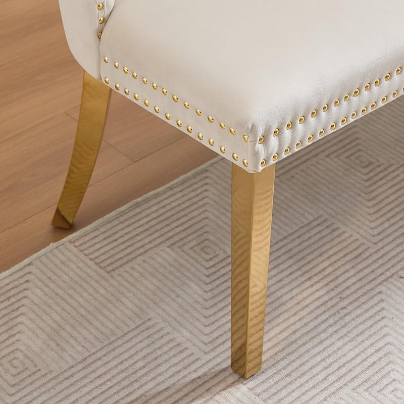 Modern Velvet Double Dining Loveseat Bench, 2 - Seat Tufted Wingback Bench with Handmade Buttons, Gold - Plated Steel Legs, Upholstered Armless Dining & Living Room Seating