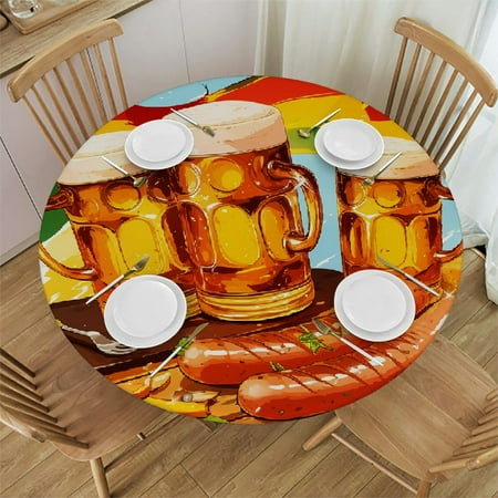 

Autua Beer Sausages German Flag Round Tablecloth Stain-Resistant Washable Home Kitchen Parties Holiday Dinner Decor 46 -50