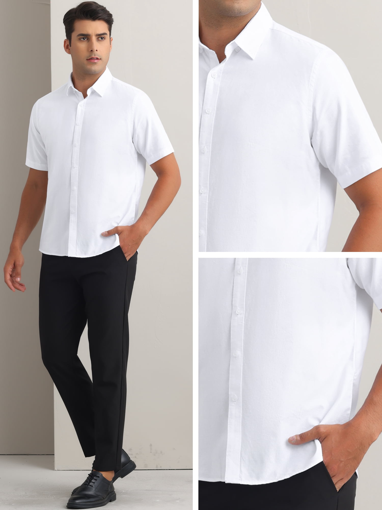 Unique Bargains Men's Short Sleeve Cotton Regular Fit Button Down Formal Shirt XXL White