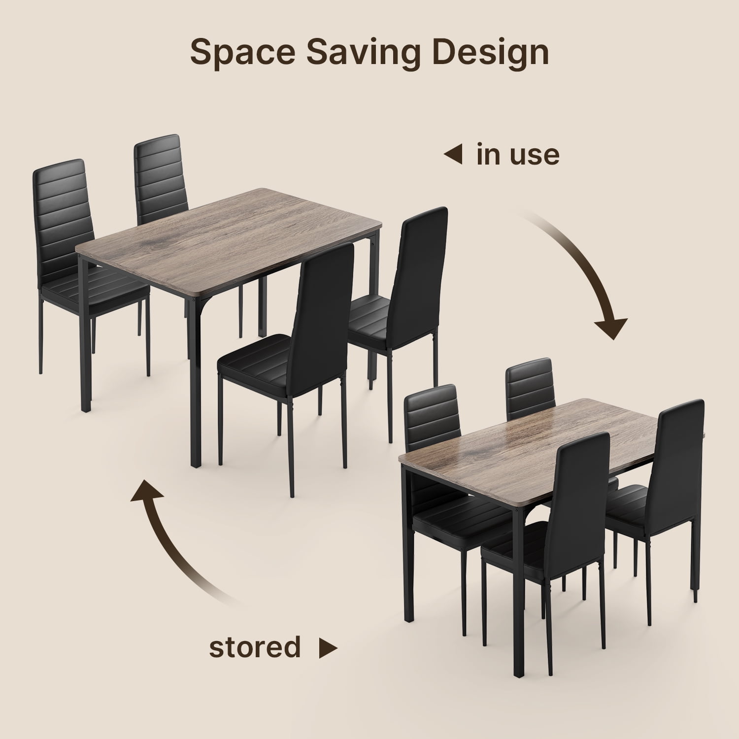 Lofka Dining Table Set for 4, Dining Table and Chair 1 Table & 4 PU Leather Chairs for Small Spaces,Gray