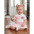 thumbnail image 4 of BemeyourBBs Toddler Baby Girl Summer Football Dress Little Baby Girl Soccer Dress Outfit Football Embroidered Striped Button Collared Short Sleeve A Line Ruffled Dress, 4 of 9