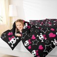 thumbnail image 3 of Castle Fairy Y2K Cute Skull Twin Comforter Sets 2pcs,Bow Skeleton Glitter Heart Star Bedding Set,Pink Black,1 Comforter and 1 Pillowcase,Black Reversible, 3 of 6