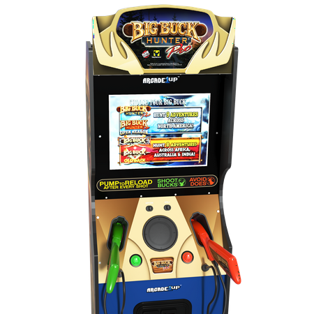 Arcade1Up Big Buck Hunter Pro Deluxe Arcade Machine, 5-Foot Stand-Up Cabinet, 4 Games, 17-Inch Screen, 2 Light Pump Action Rifle Included