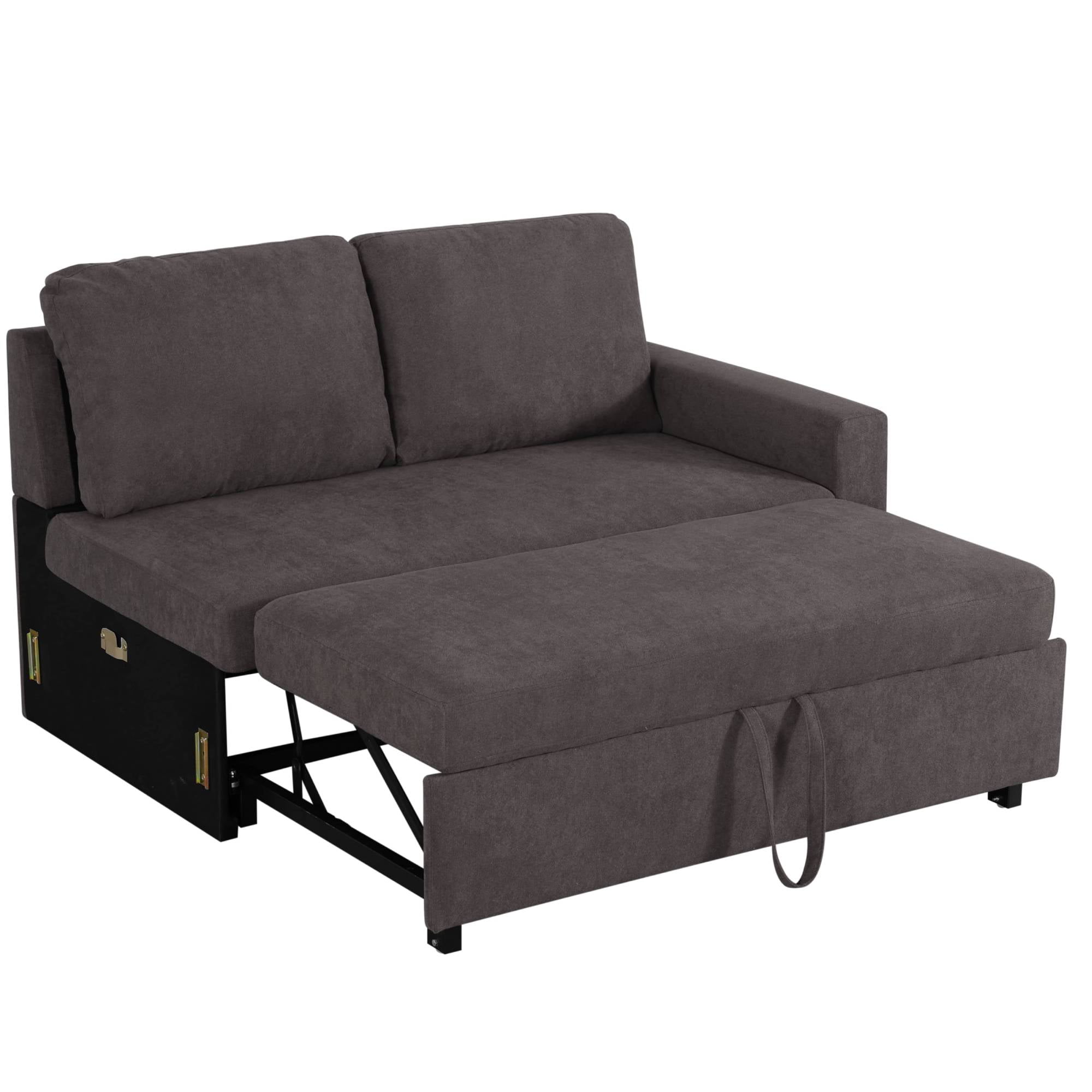 Pull Out Sofa Bed with Storage Chaise, L Shape Sectional Couch Bed Sleeper Sofa with 2 Pillows for Living Room, Dark Brown