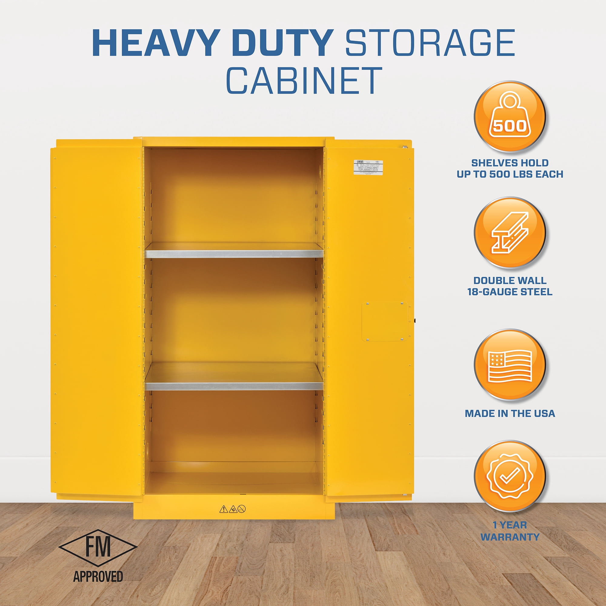 Sandusky 60-Gal. Steel 2-Door Freestanding Flammable Safety Cabinet, Yellow
