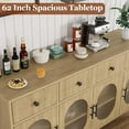 thumbnail image 4 of Buffet Cabinet with Storage, 62" Large Sideboard, Wooden Cabinet With 3 Drawers and 4 Fluted Glass Doors, Coffee Bar Table for Kitchen (Burlywood), 4 of 9