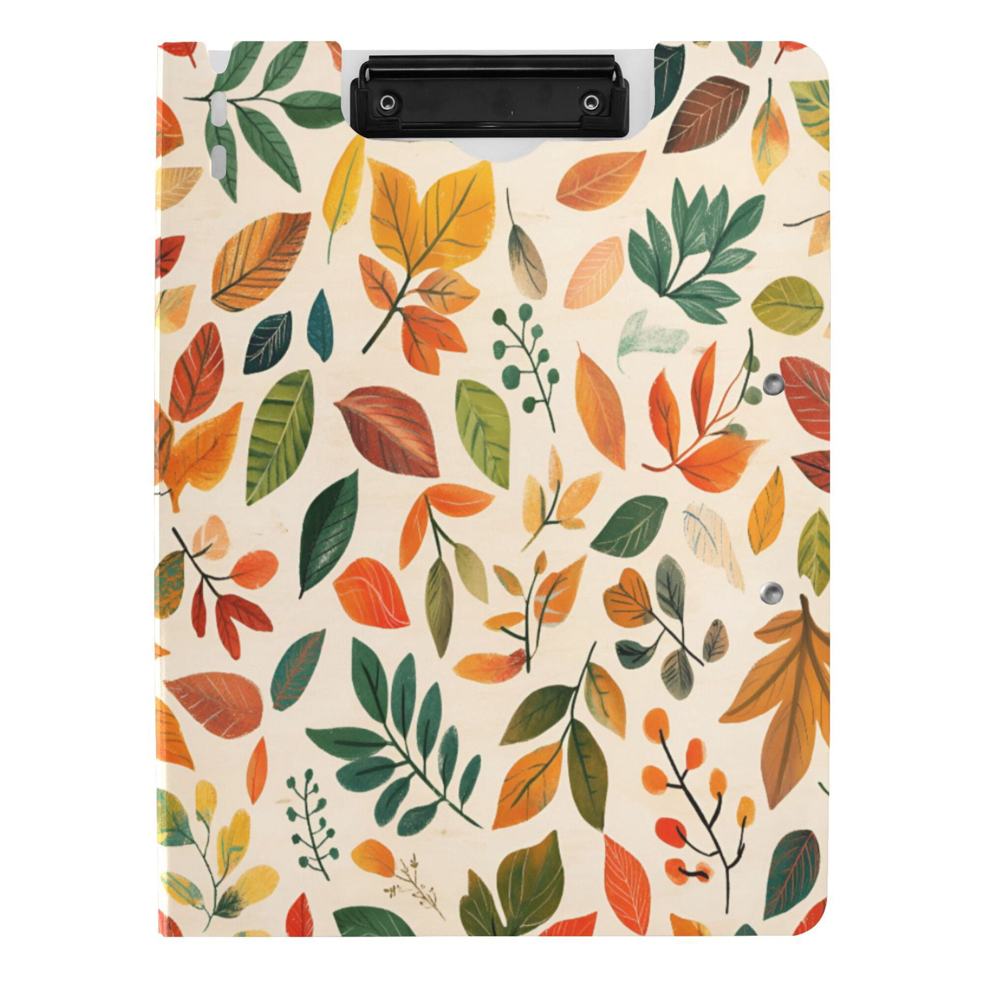 FORMRS A4 Clipboard Folder with Pen Holder Horizontal Foldable School Office Binder, Beige Retro Leaves